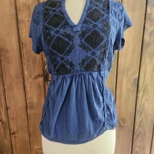 Womans Lucky Brand, Embroidered cotton baby doll blouse Large
